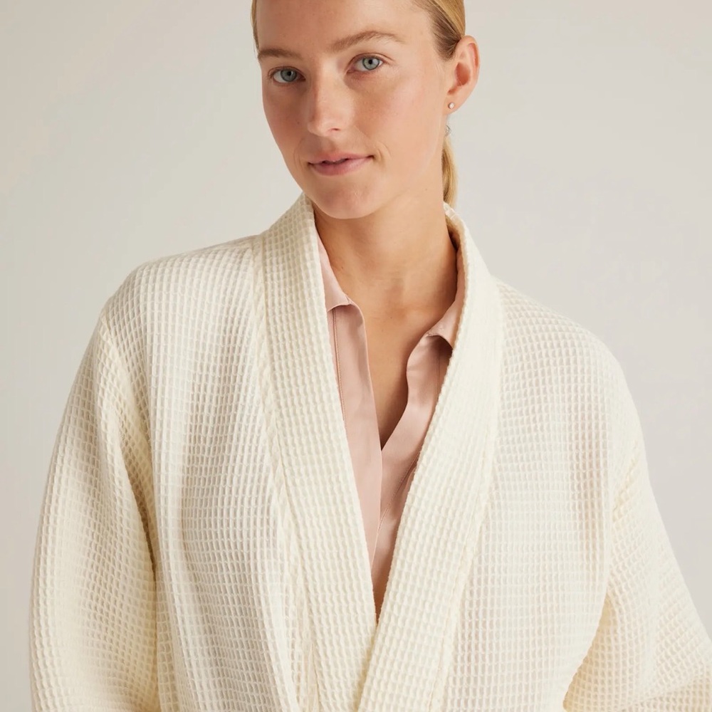 Quince Cotton Women’s Cream Waffle Knit Robe